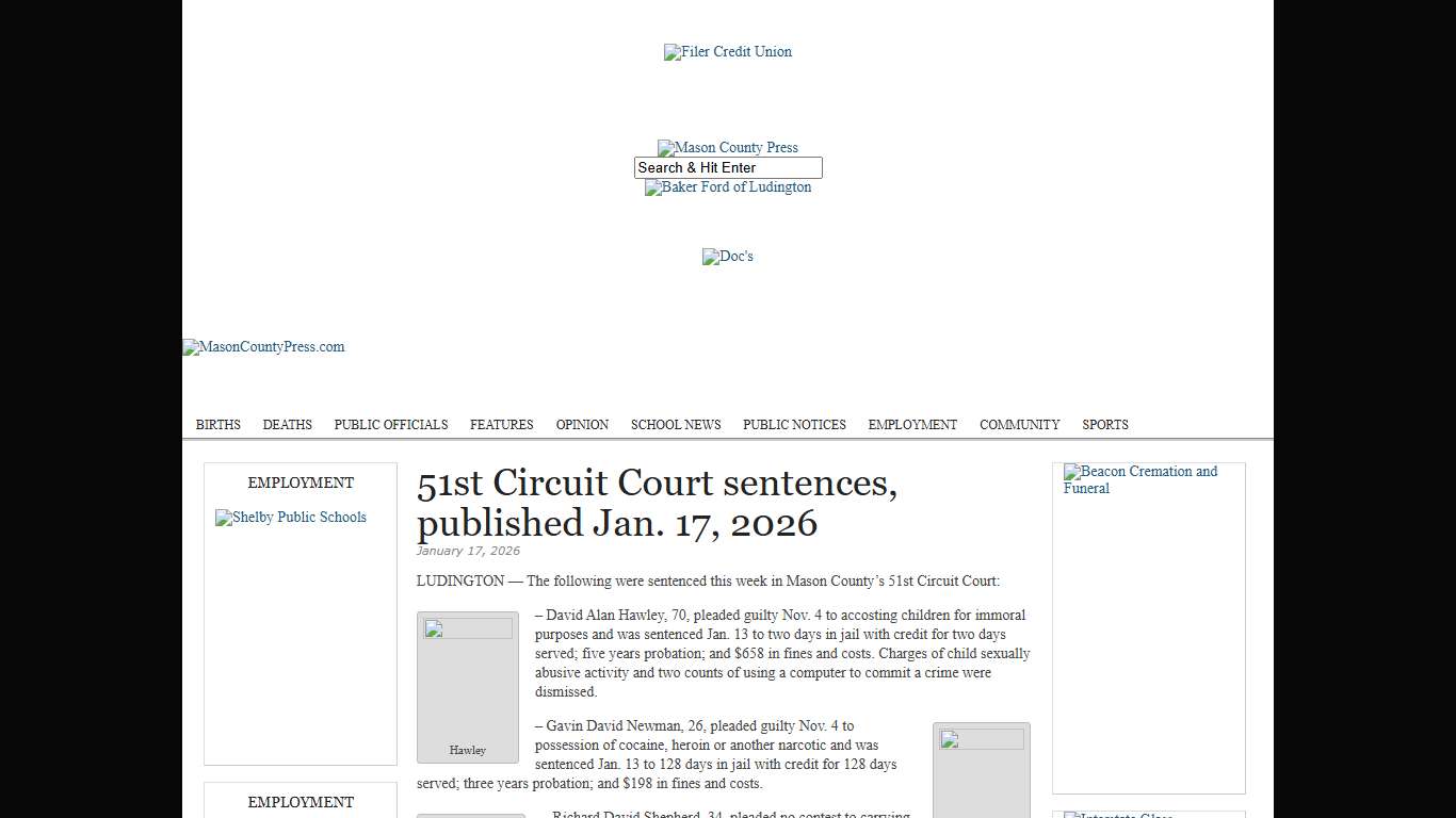 51st Circuit Court sentences, published Jan. 17, 2026 | MasonCountyPress.com