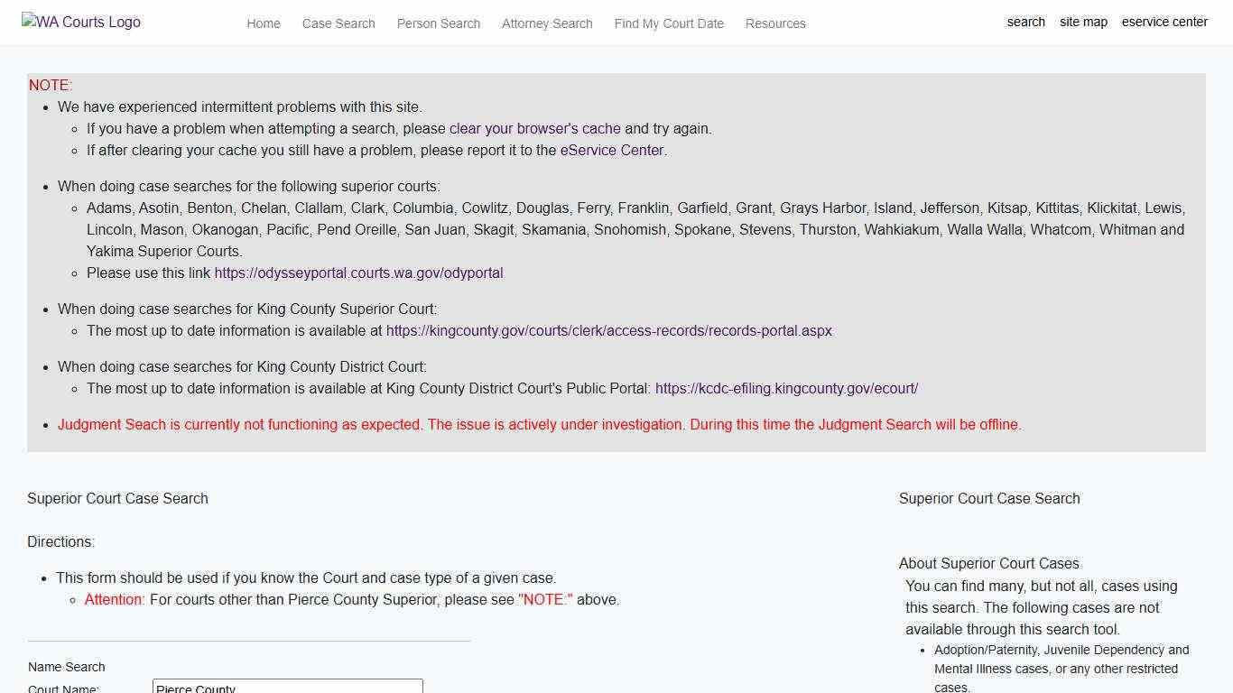 Superior Court Case Search - Find My Court Date - | WA.gov