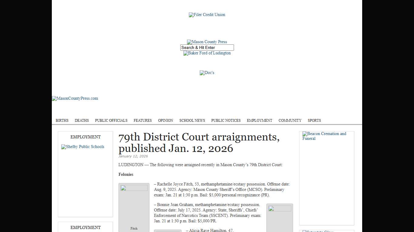 79th District Court arraignments, published Jan. 12, 2026 | MasonCountyPress.com